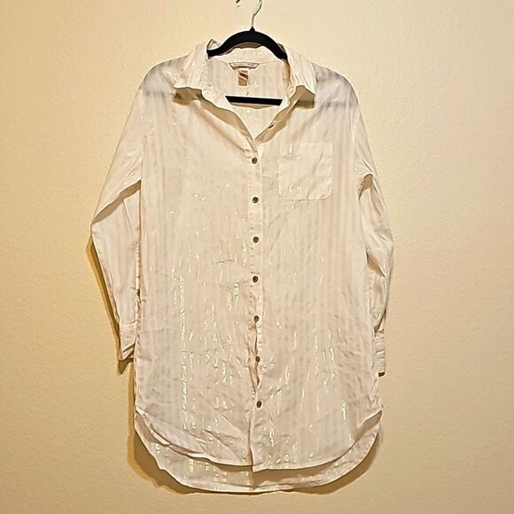 Victoria’s Secret Buttoned Sparkle Striped Shirt M - Picture 1 of 6